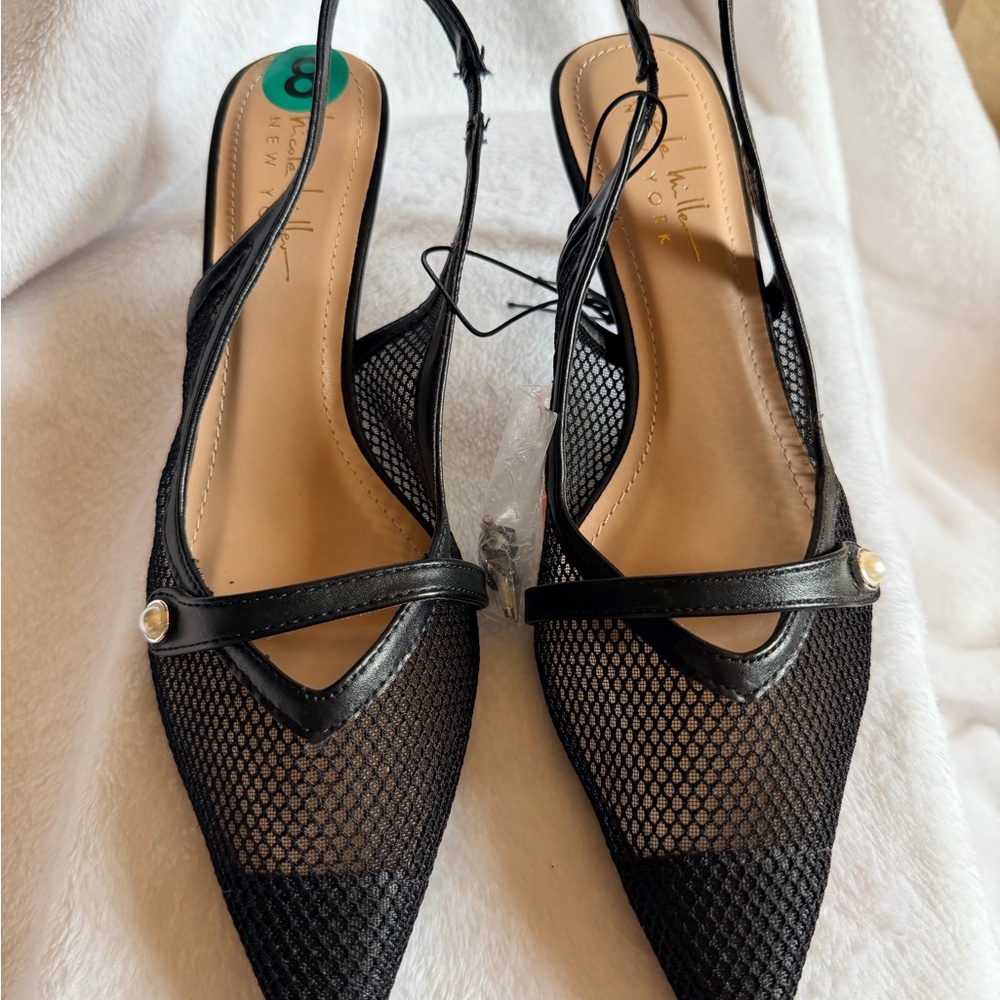 Nicole Miller Black Mesh Slingback Heels, 8